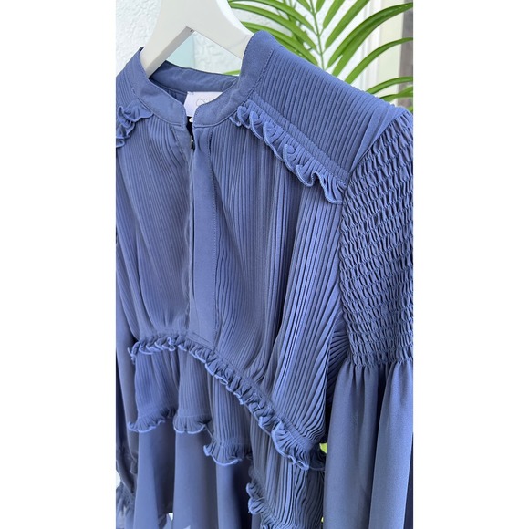 Cistar New York Blouse Ruffles Smocked Waist Balloon Sleeves Pleated Blueberry S - Picture 4 of 17